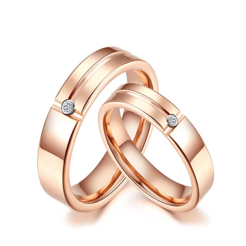 Rose Gold Matching Tungsten Carbide Wedding Bands with Diamonds (image for) Rose Gold Matching Tungsten Carbide Wedding Bands with Diamonds