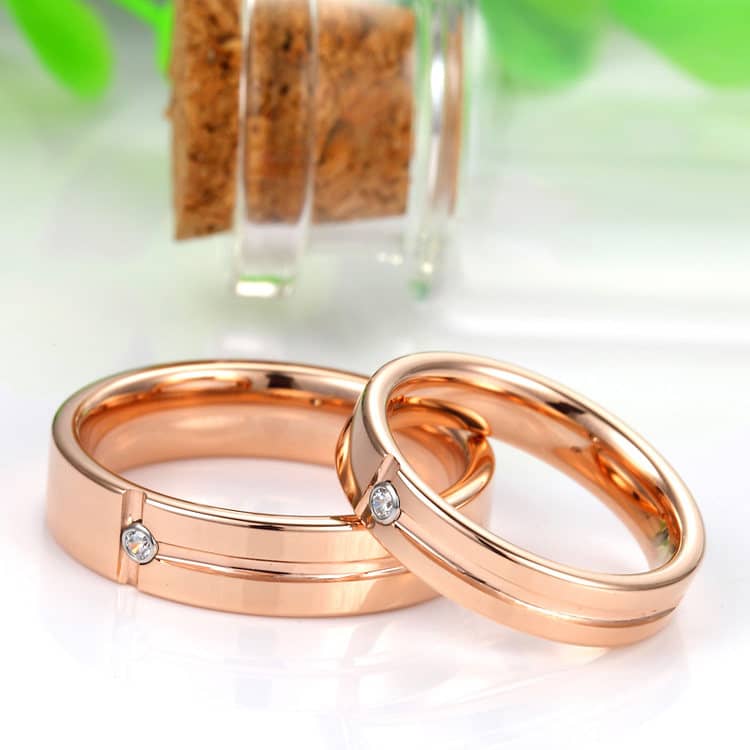 Rose Gold Matching Tungsten Carbide Wedding Bands with Diamonds (image for) Rose Gold Matching Tungsten Carbide Wedding Bands with Diamonds
