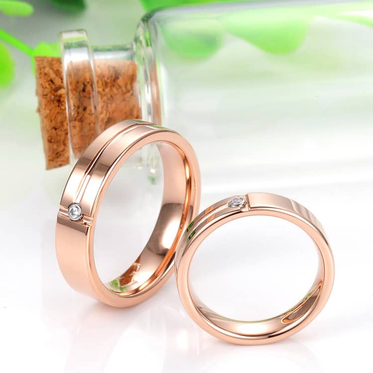 Rose Gold Matching Tungsten Carbide Wedding Bands with Diamonds (image for) Rose Gold Matching Tungsten Carbide Wedding Bands with Diamonds